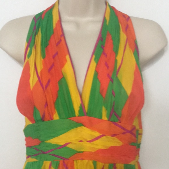 Vintage 70s geometric bright color gown - Picture 2 of 6